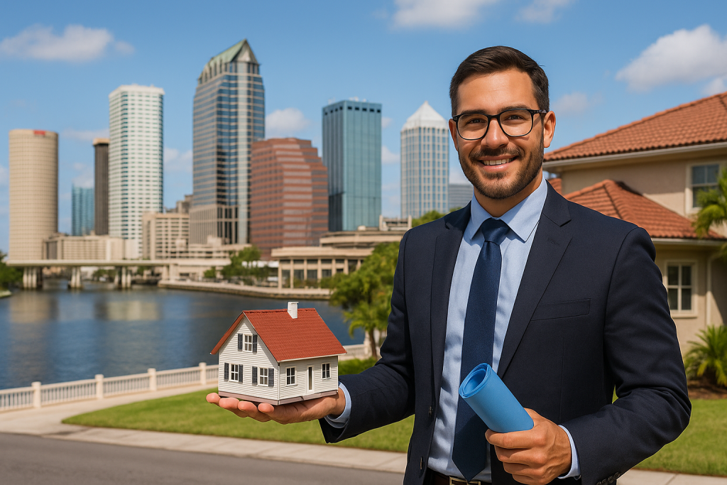 Real estate Enrolled Agent in Tampa holding a model home while providing tax planning and bookkeeping guidance for property owners and investors