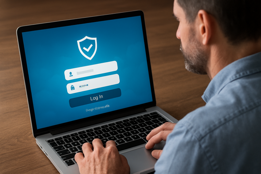 Business owner accessing a secure SafeSend login to upload tax forms and bookkeeping records.