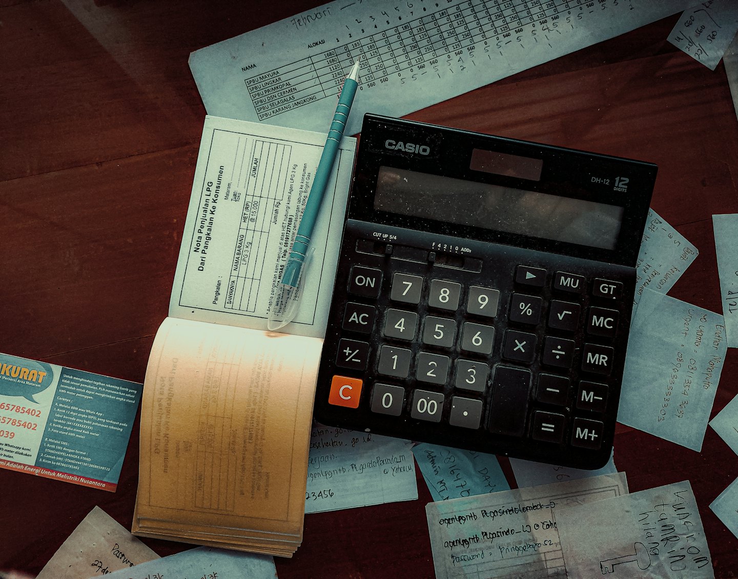 Accounting & Tax Services in Zephyrhills, FL – calculator, invoices, and financial documents on a desk representing professional bookkeeping and tax preparation.