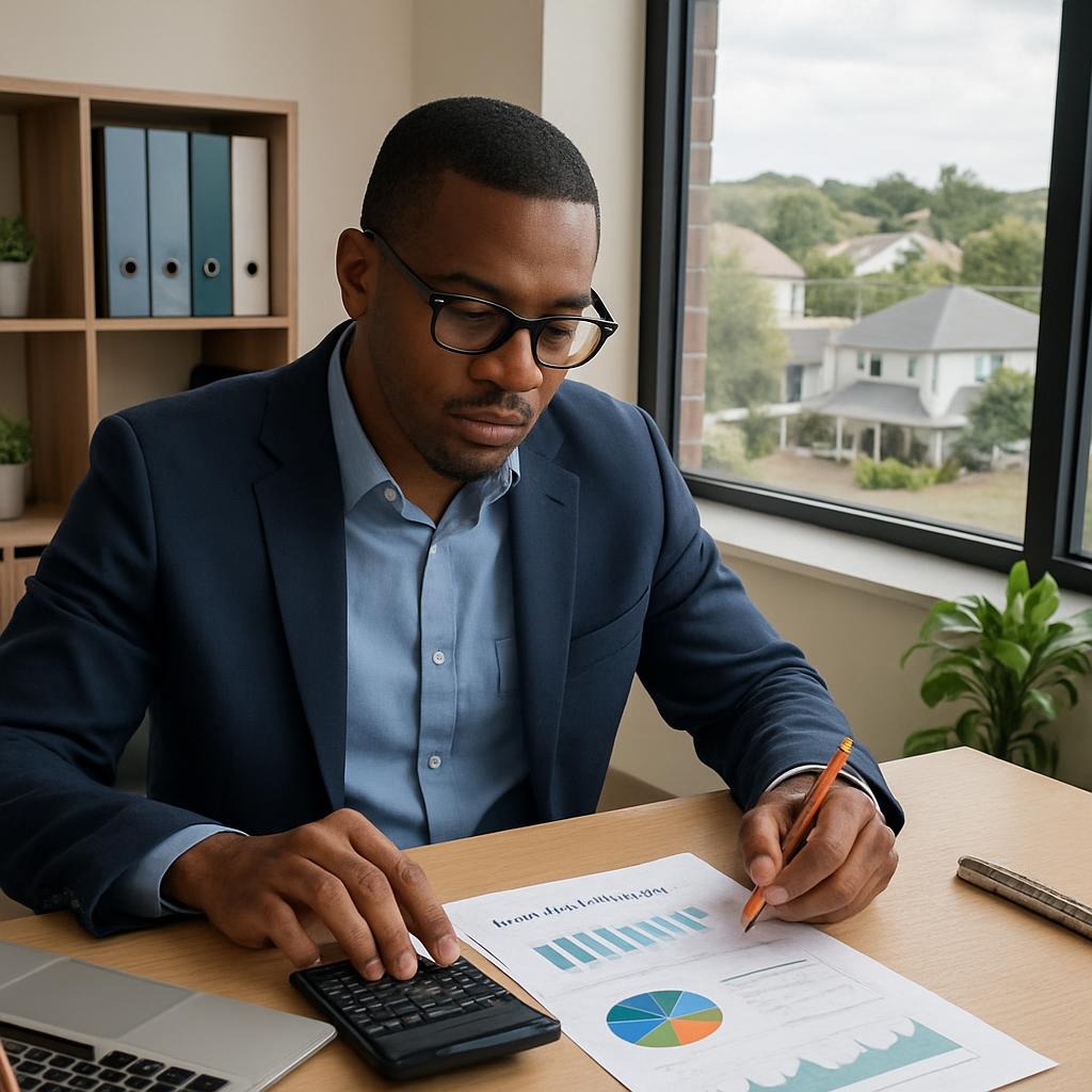 Accountant creating a business budget plan in Zephyrhills office